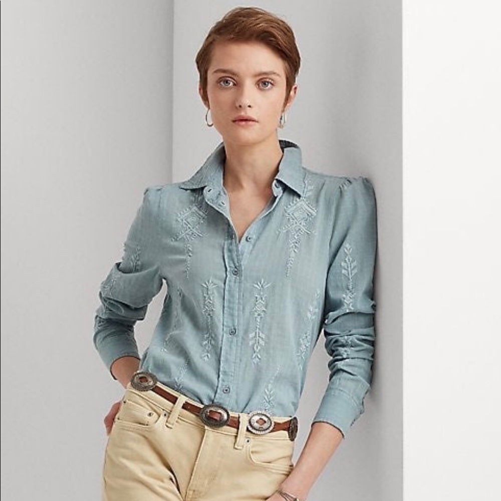 Lauren Ralph Lauren embroidered checked cotton dobby shirt
